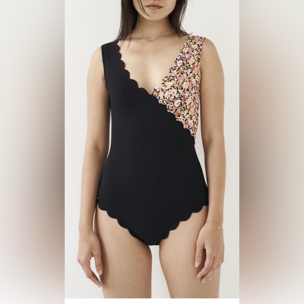 Marysia Swim Floral and Black Scalloped Swimsuit - reversible